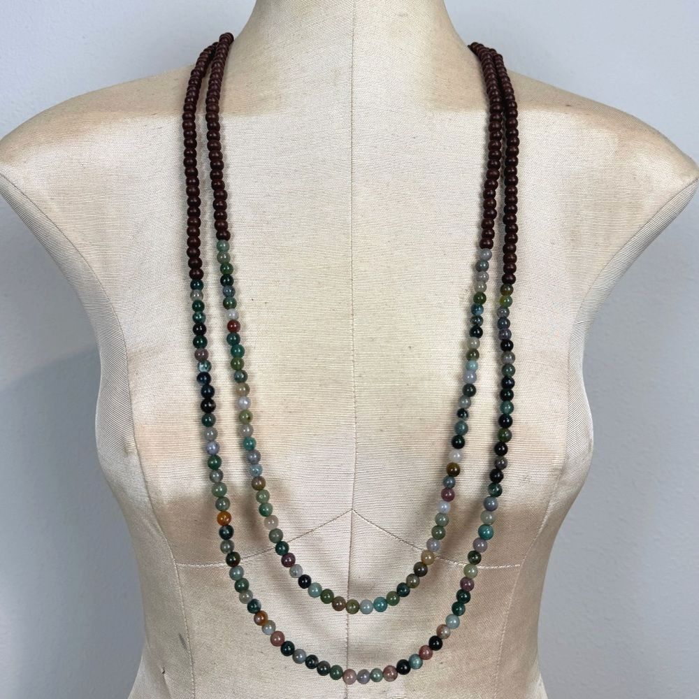 Beaded Jade Leather Tie Adjustable Necklace 46"